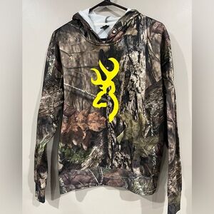 Browning Buckmark Camo Camouflage Hoodie Hooded Sweatshirt Small *no pullstring